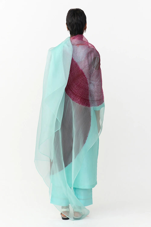 Shibori Monsoon Blue Organza Dupatta