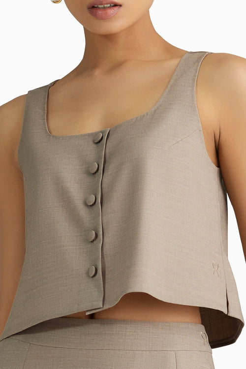 Tobacco Suiting Cropped Sleeveless Top