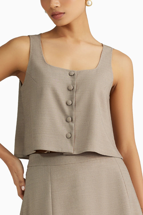 Tobacco Suiting Cropped Sleeveless Top