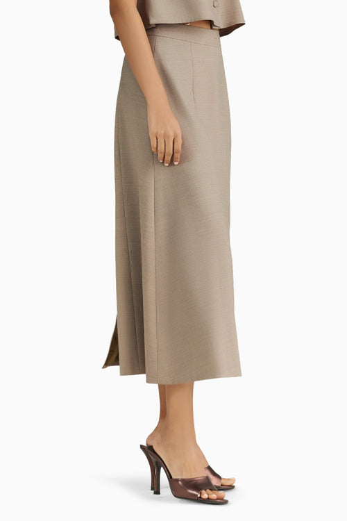 Tobacco Suiting Midi Skirt