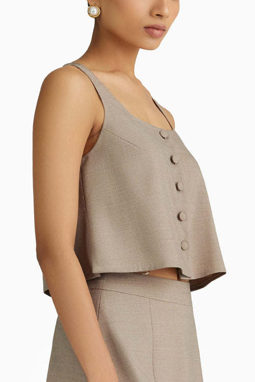 Tobacco Suiting Cropped Sleeveless Top
