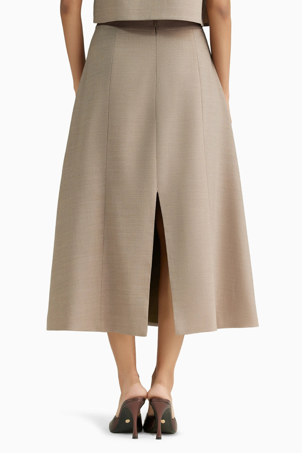Tobacco Suiting Midi Skirt