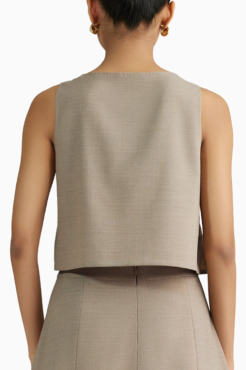 Tobacco Suiting Cropped Sleeveless Top