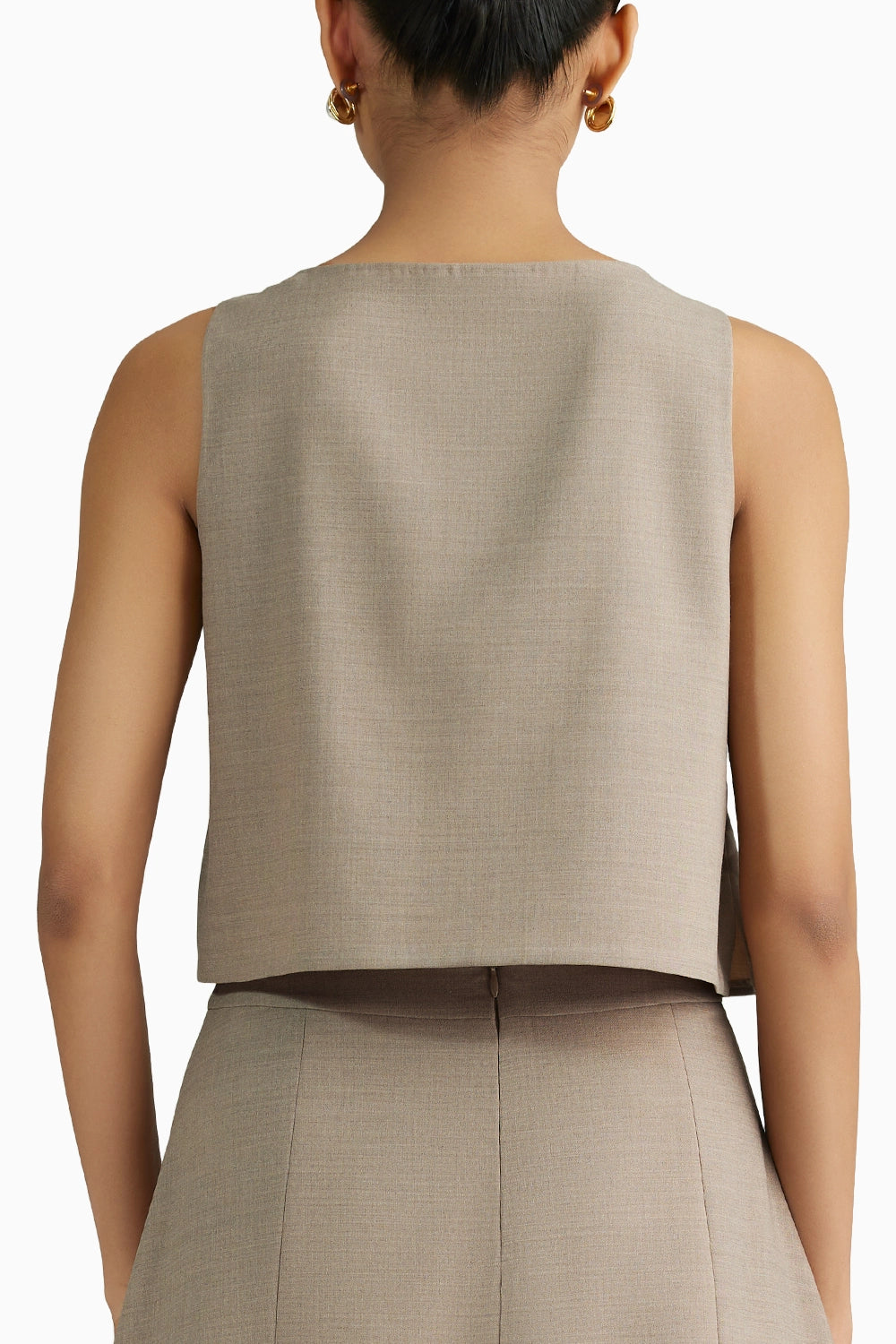 Tobacco Suiting Cropped Sleeveless Top