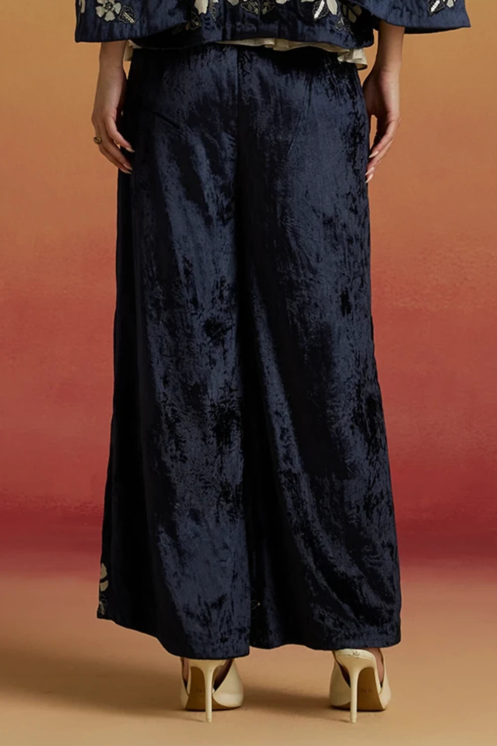 Indigo Contrast Silver Applique Flared Amaryllis Pants