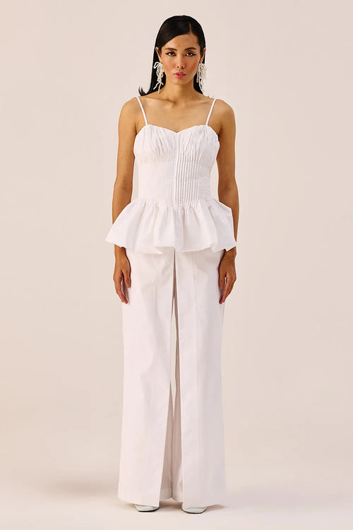 White Peplum Bustier And Pants Set