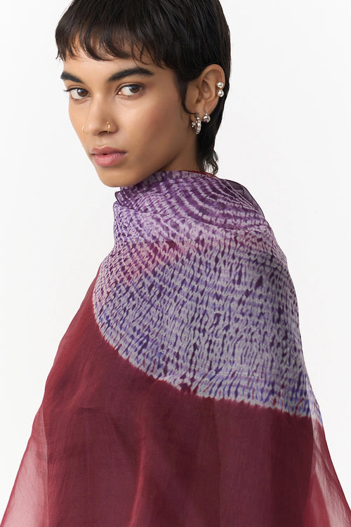 Shibori Burgundy Organza Dupatta