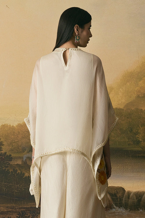 Ivory Floral Bloom Short Kaftan