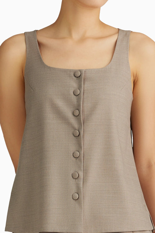Tobacco Suiting Sleeveless Top
