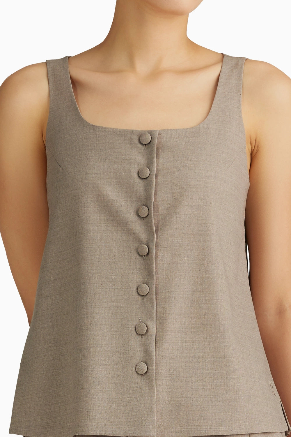 Tobacco Suiting Sleeveless Top