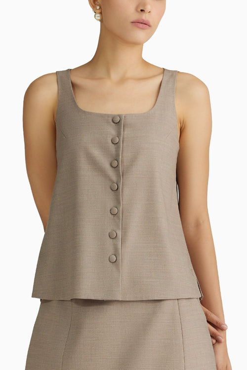 Tobacco Suiting Sleeveless Top