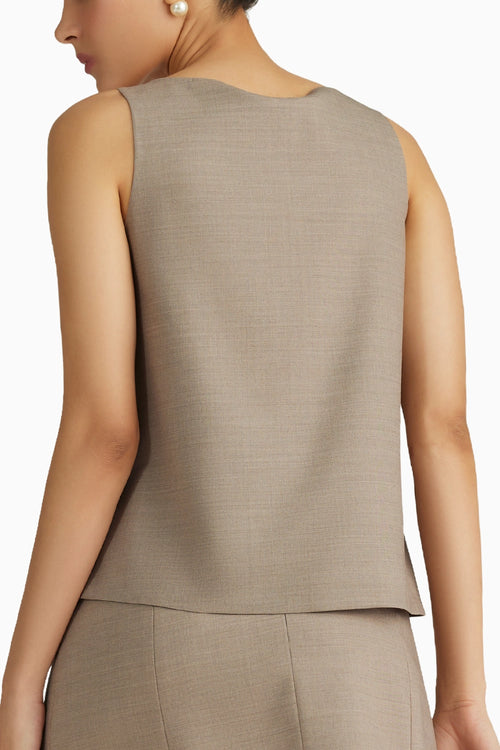 Tobacco Suiting Sleeveless Top