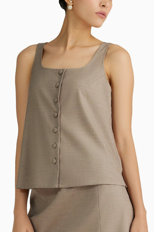 Tobacco Suiting Sleeveless Top