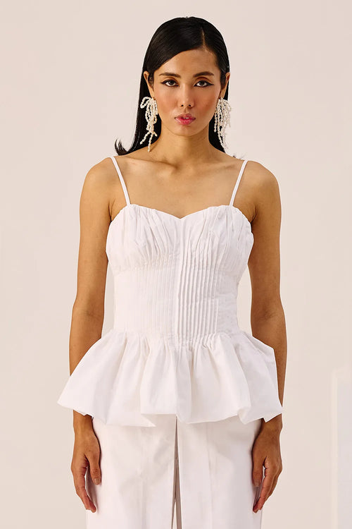 White Peplum Cotton Bustier Top