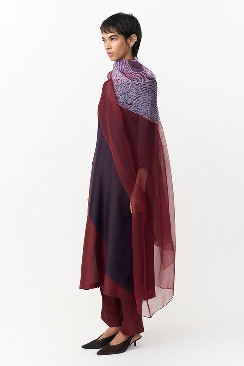 Shibori Burgundy Organza Dupatta