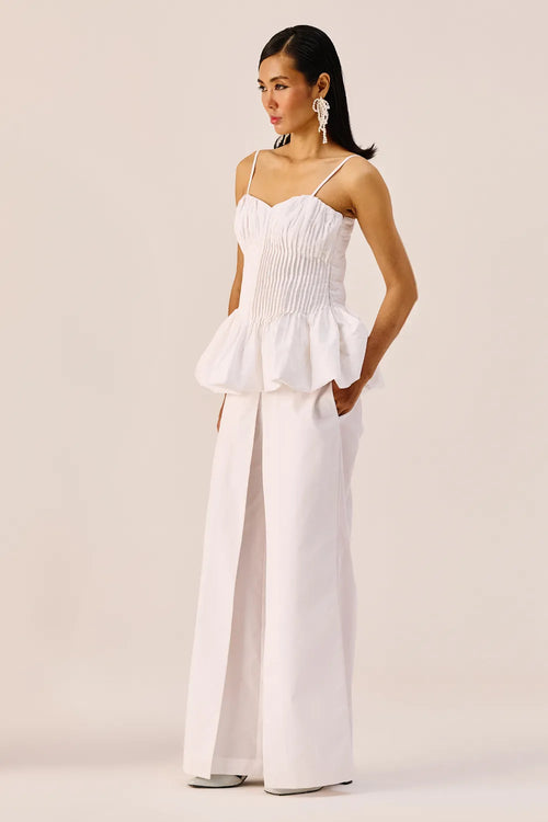 White Peplum Bustier And Pants Set