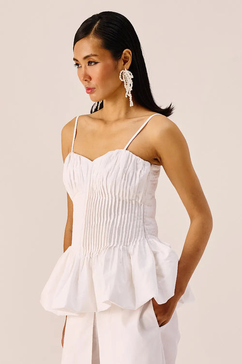 White Peplum Cotton Bustier Top