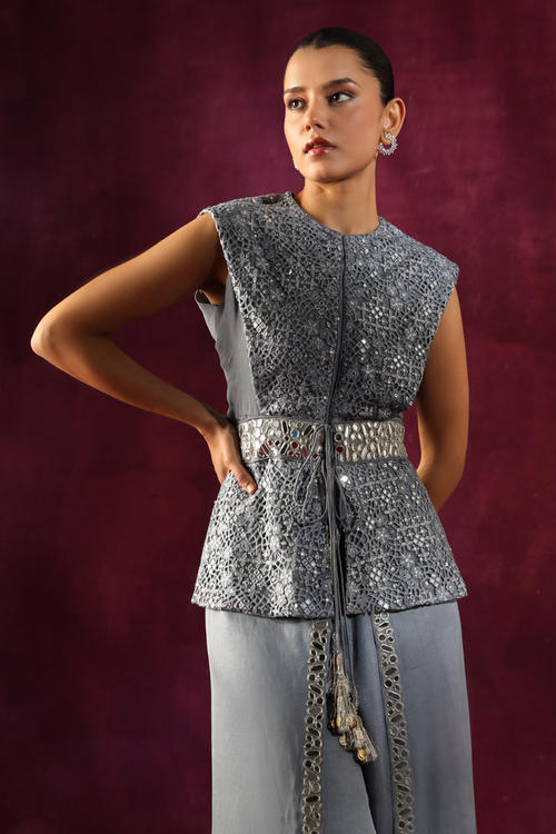 Lace Mirrorwork Backless Jacket