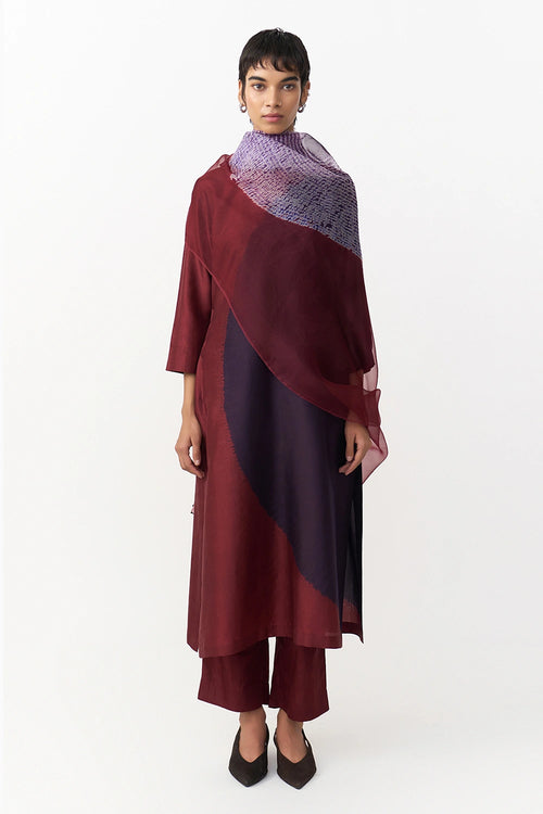 Shibori Burgundy Organza Dupatta