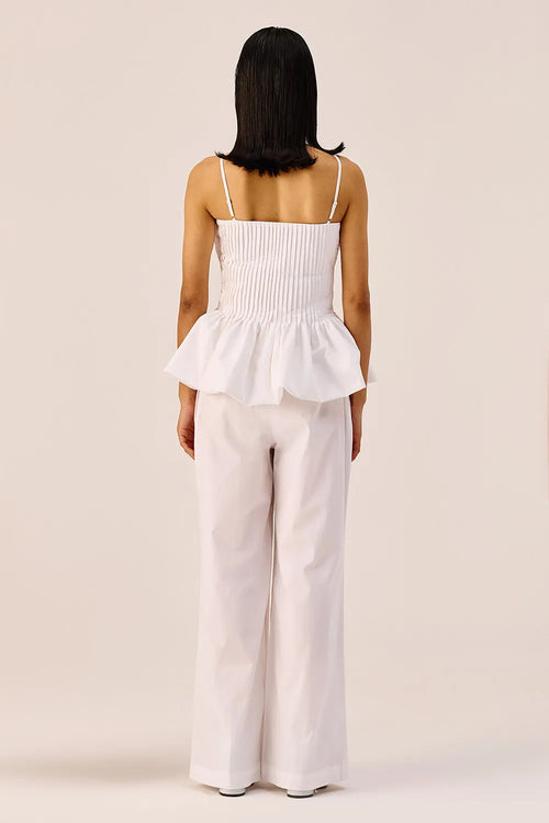 White Peplum Bustier And Pants Set