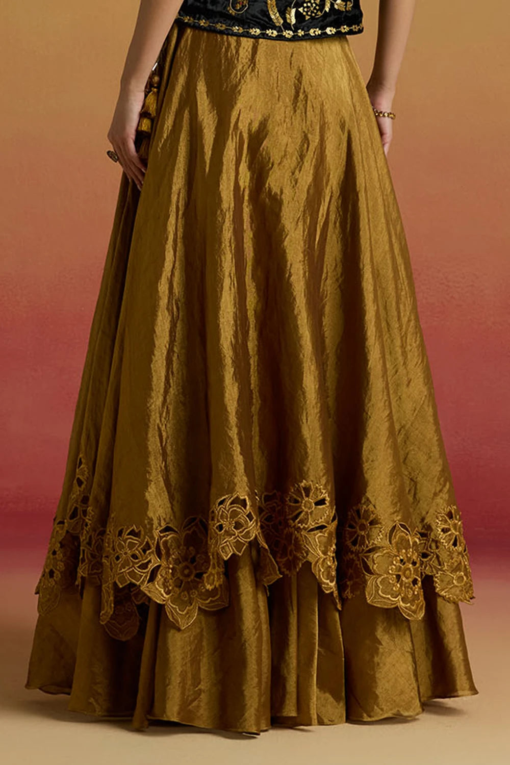 Gold Cutwork Layered Amaryllis Lehenga