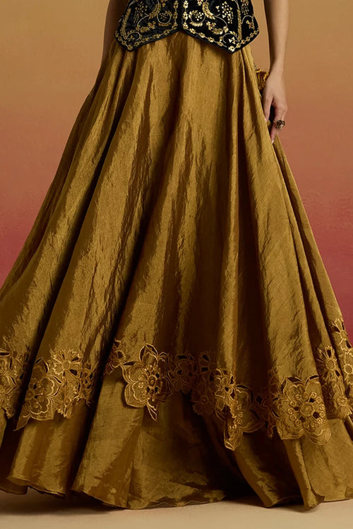 Gold Cutwork Layered Amaryllis Lehenga