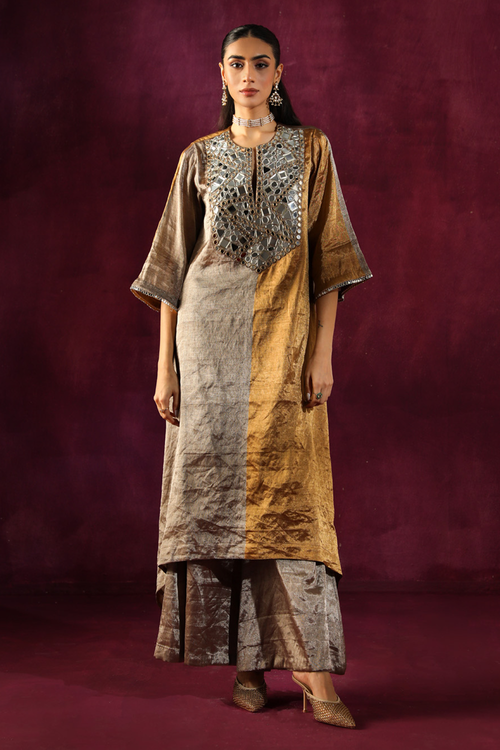 Mirror Embellished Asymmetrical Kurta with Bellbottoms