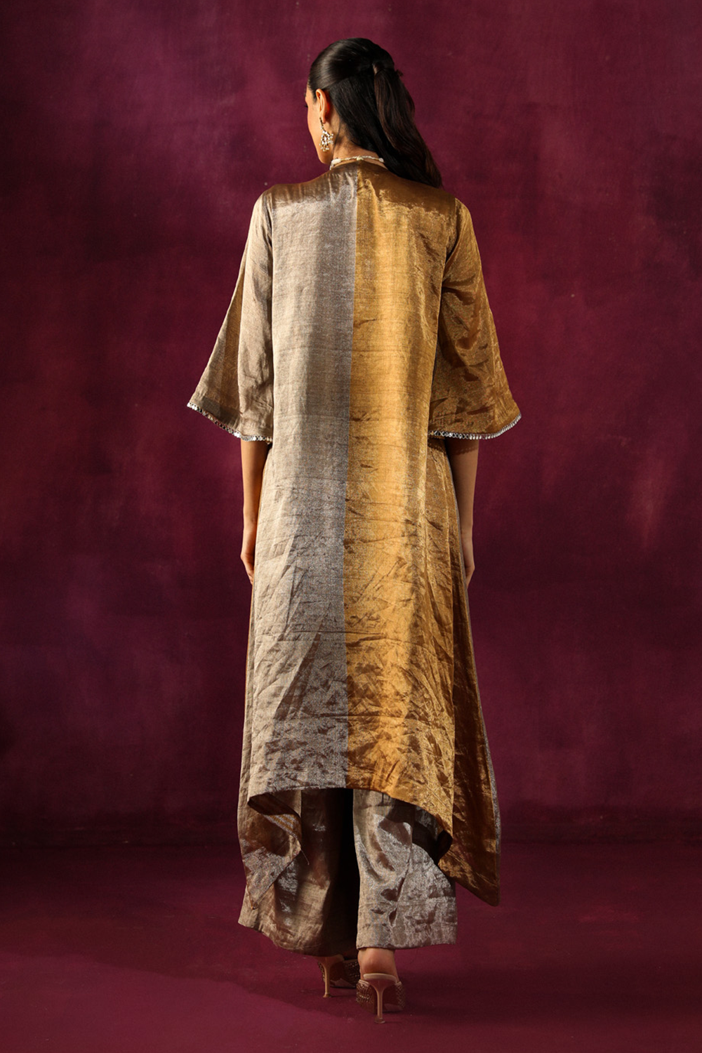 Mirror Embellished Asymmetrical Kurta with Bellbottoms