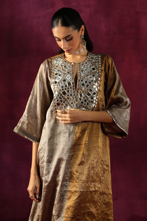 Mirror Embellished Asymmetrical Kurta with Bellbottoms