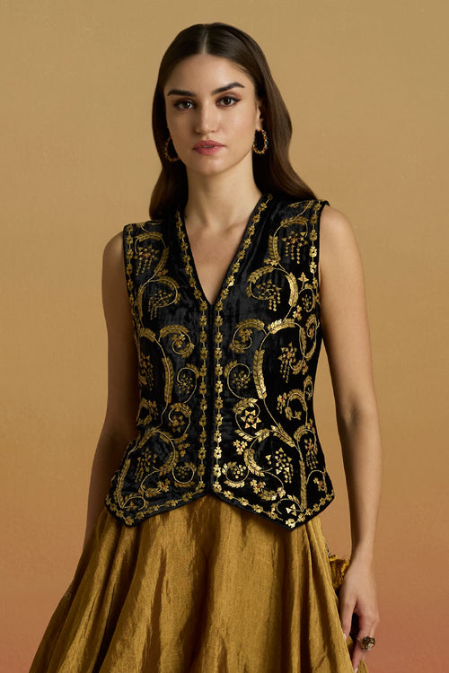 Black and Gold Embellished Amaryllis Waistcoat