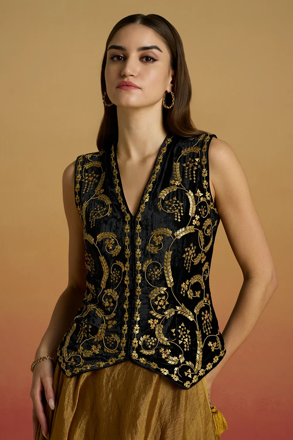 Black and Gold Embellished Amaryllis Waistcoat