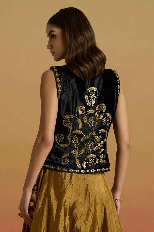 Black and Gold Embellished Amaryllis Waistcoat