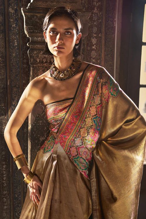 One-Shoulder Benares Weave Gown