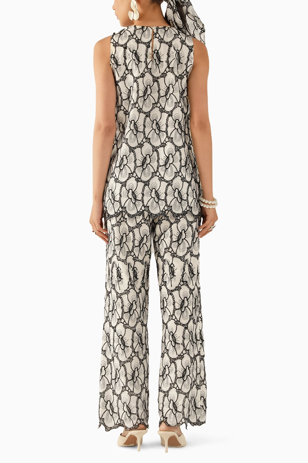 Mila Black-Cream Schiffli Co-ord Set