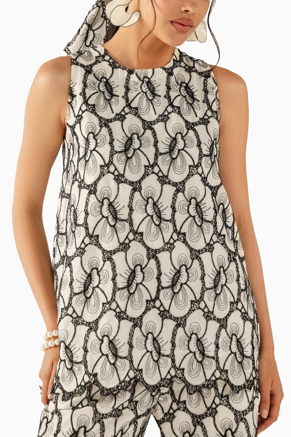 Mila Black-Cream Schiffli Co-ord Set