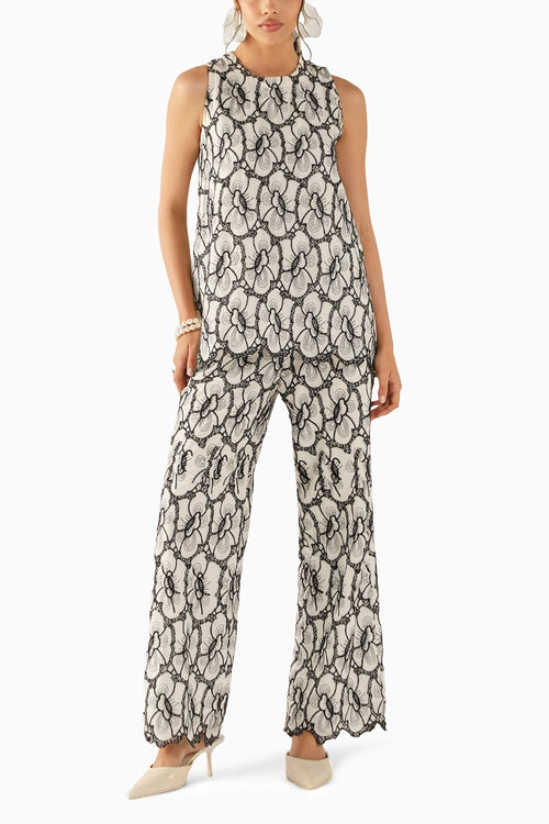 Mila Black-Cream Schiffli Co-ord Set
