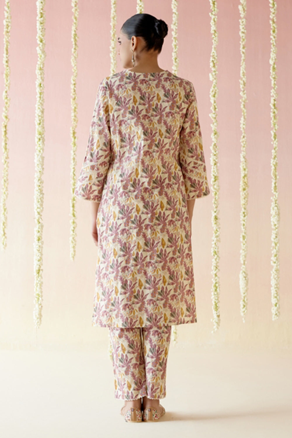 Mauve Floral Kurta with Narrow Pants