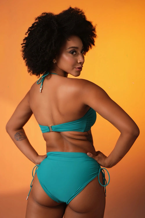 Jade Halter Bikini Set with High-Waist Bottoms