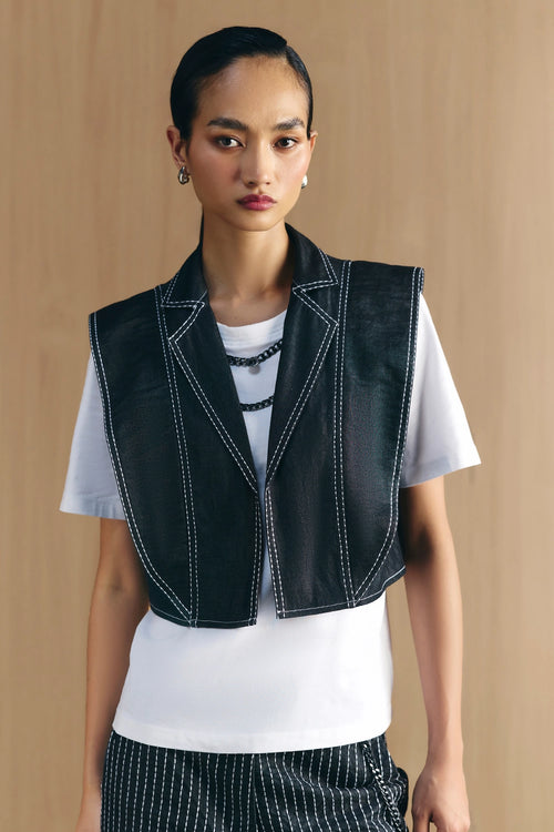 White & Black Denim Vest T-Shirt
