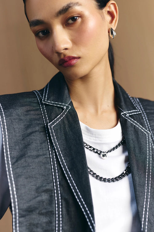 White & Black Denim Vest T-Shirt