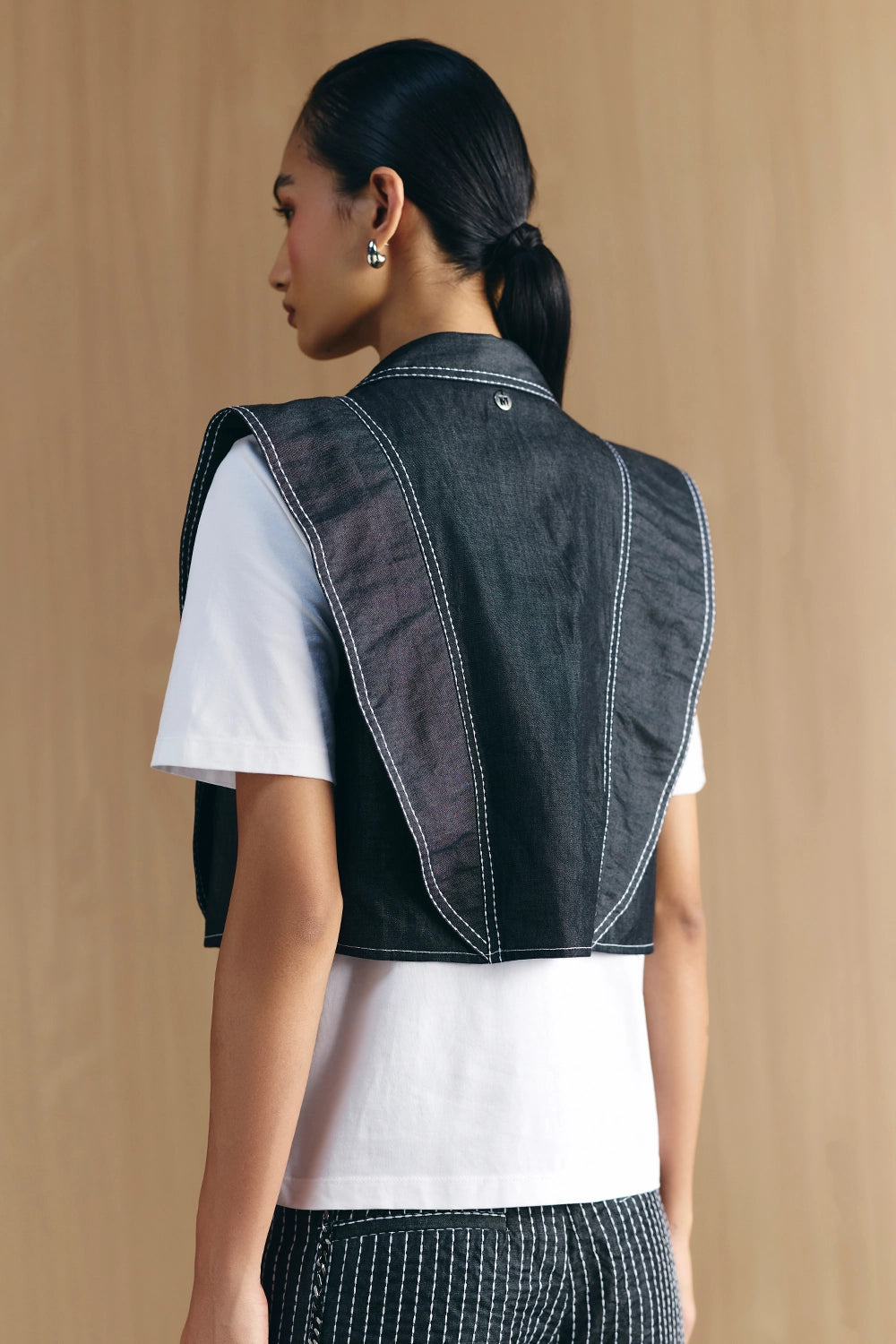 White & Black Denim Vest T-Shirt