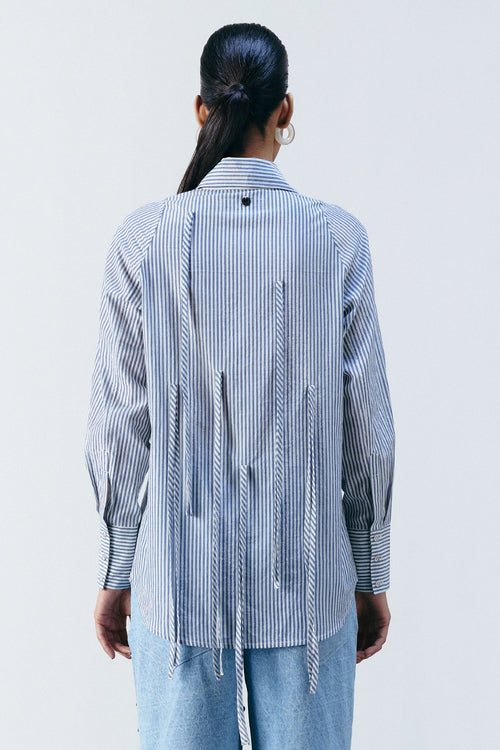 Blue Lurex Stripe Fringe Shirt