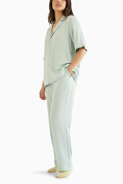 Celeste Blue Half Sleeves Solid Pajama Set