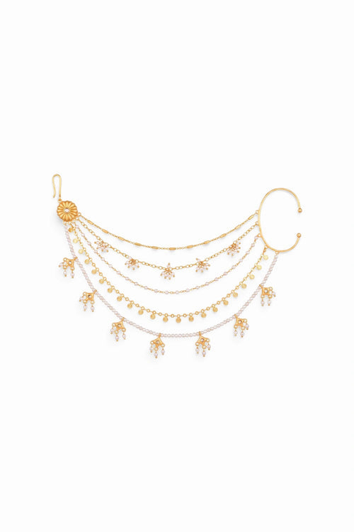 Sitara Jaal Kaan Chain With Mirror Polki Stone And Pearl Bead