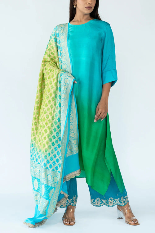 Green Ombre Kurta With Dupatta