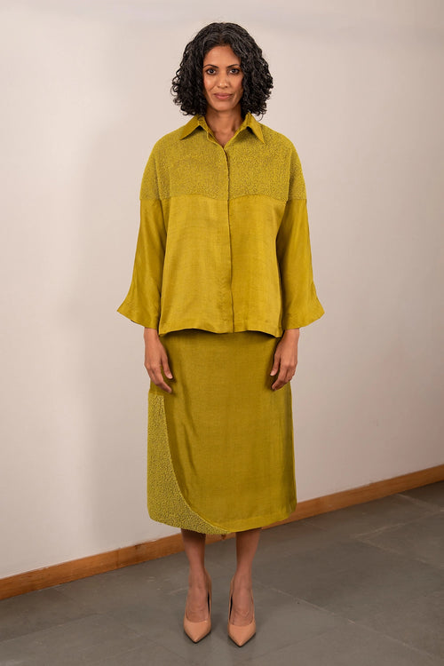 Lime Green Half Drop Shirt And Skirt Set