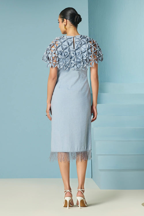 Powder Blue Floral Beadwork Cape Dress