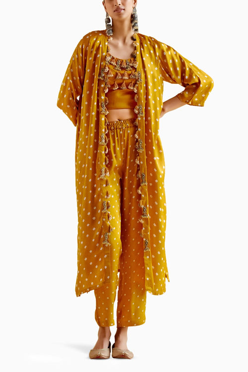 Malini Yellow Bandhini Jacket with Blouse and Pants