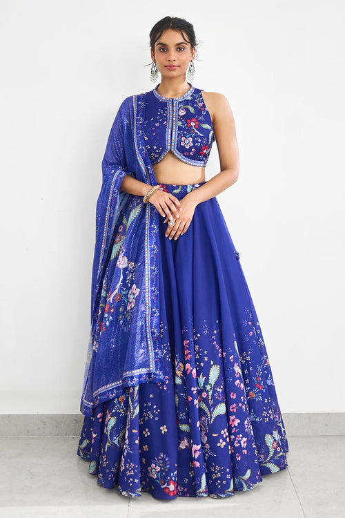 Peacock Garden Printed Lehenga Set with Sequins Dupatta
