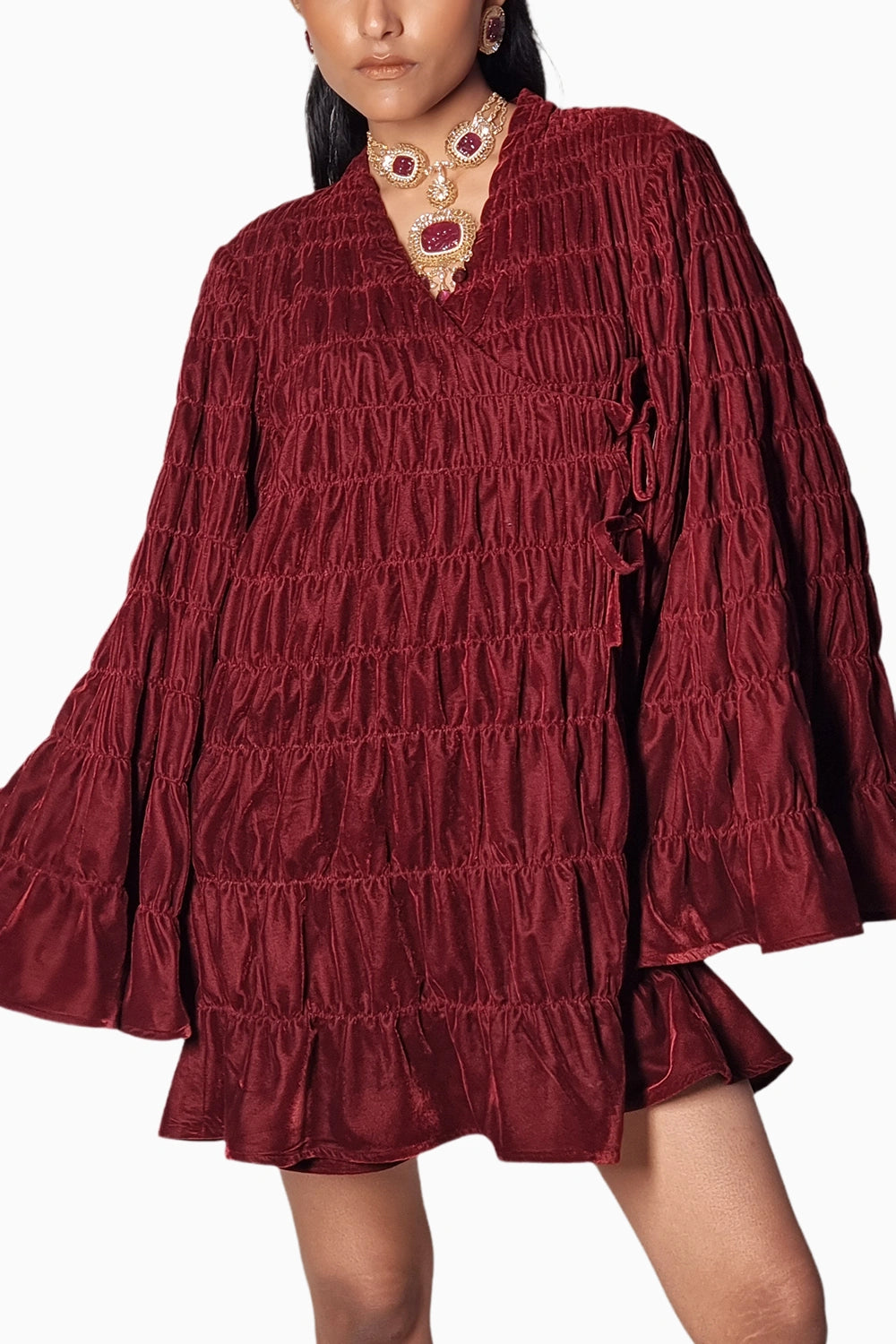 Maroon Velvet Kedia Dress